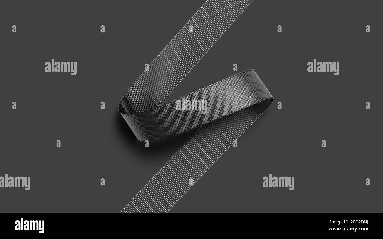 Download Blank Black Curl Silk Ribbon Mockup Dark Background Stock Photo Alamy