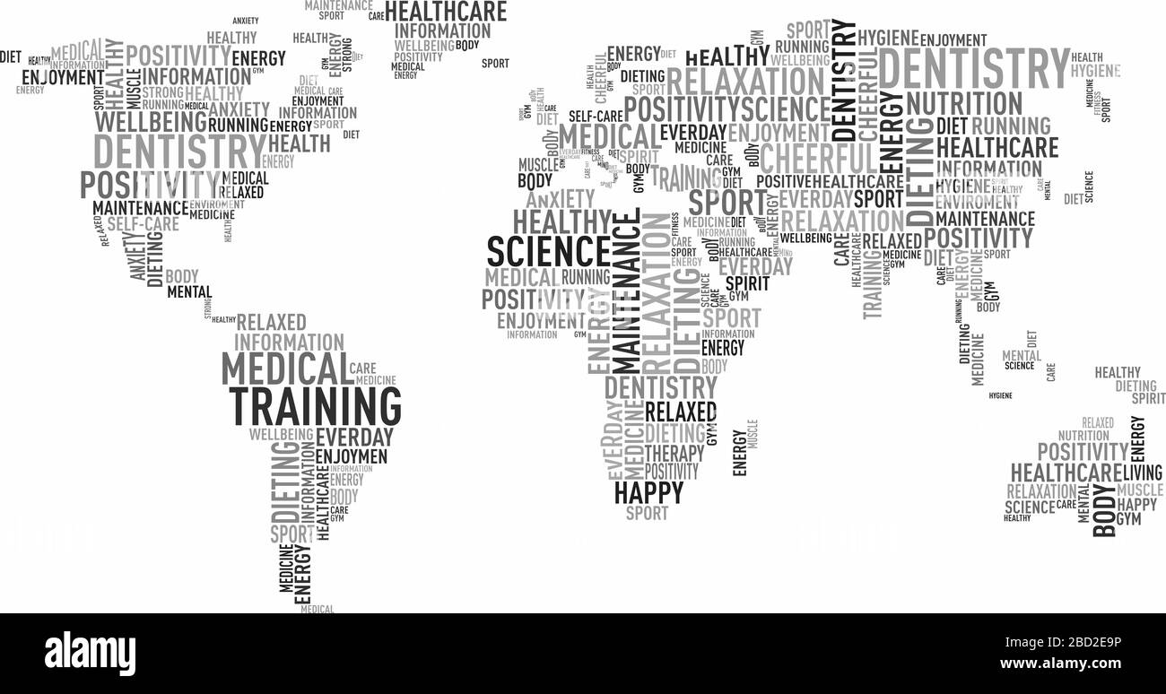 Typographic text map of the World -JPG and vector Stock Photo