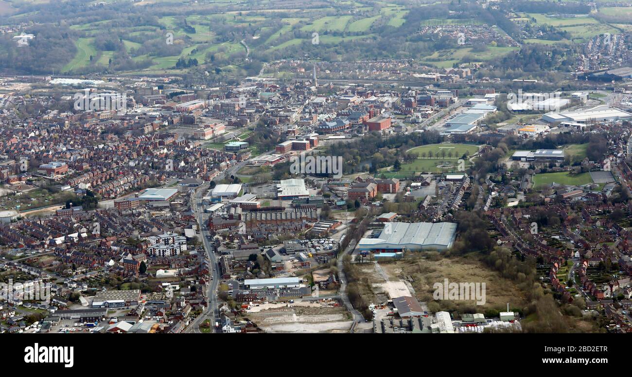 aerial view of Chesterfield from the west looking up the A619