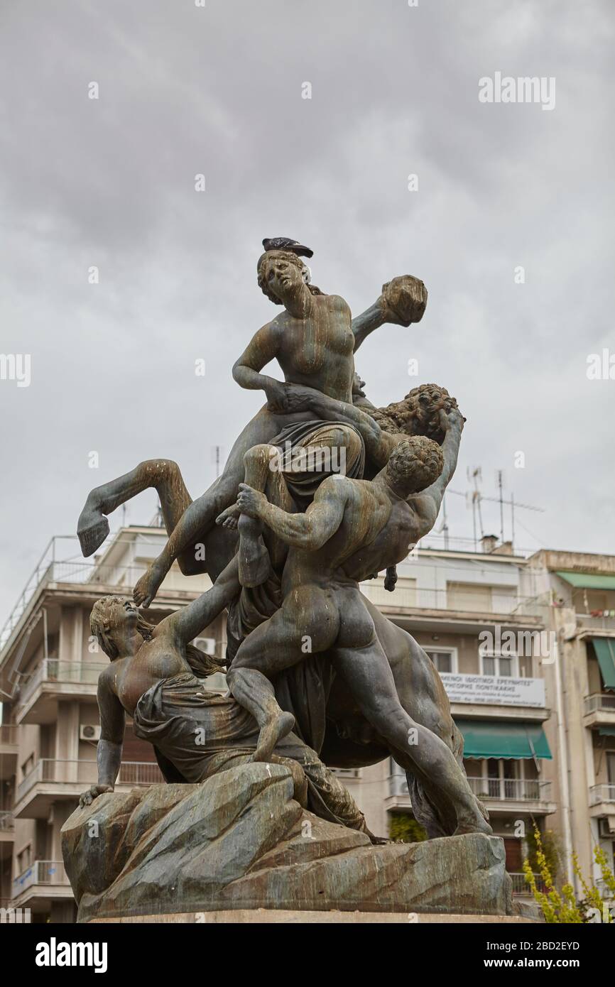 Theseus saving Hippodamia, at victoria Athens Greece,  sculptor Johannes Pfuhl Stock Photo