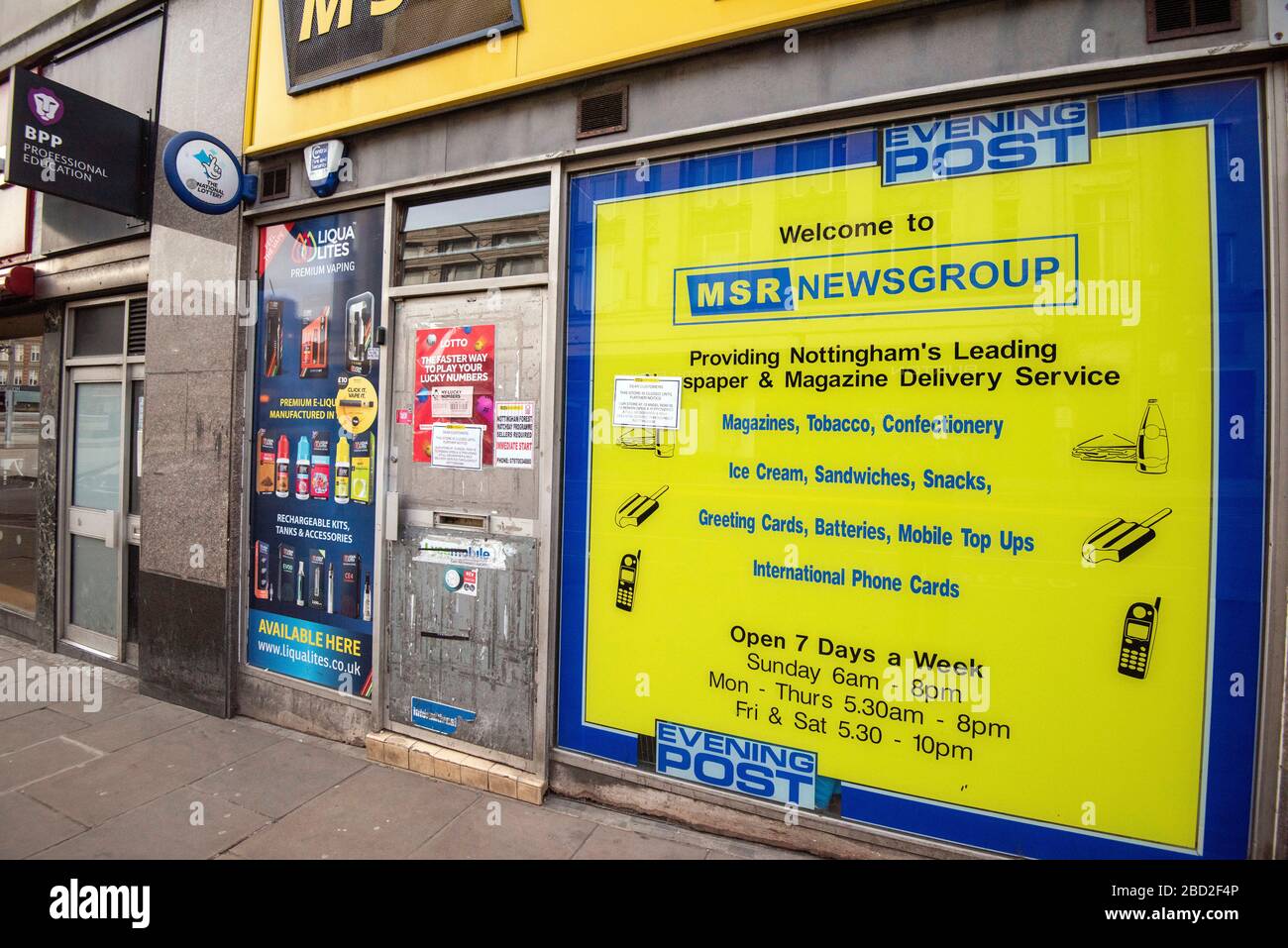 Newsagents on Friar Lane in Nottingham City, captured during the Covid