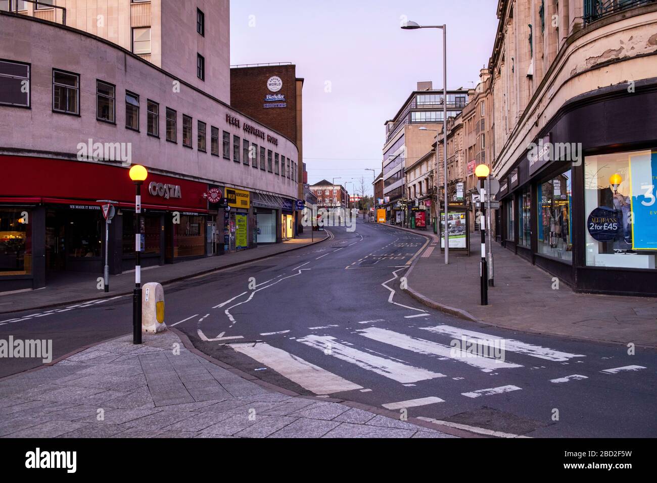 Friar Lane at sunrise in Nottingham City, captured during the Covid-19 crisis in April 2020, Nottinghamshire England UK Stock Photo
