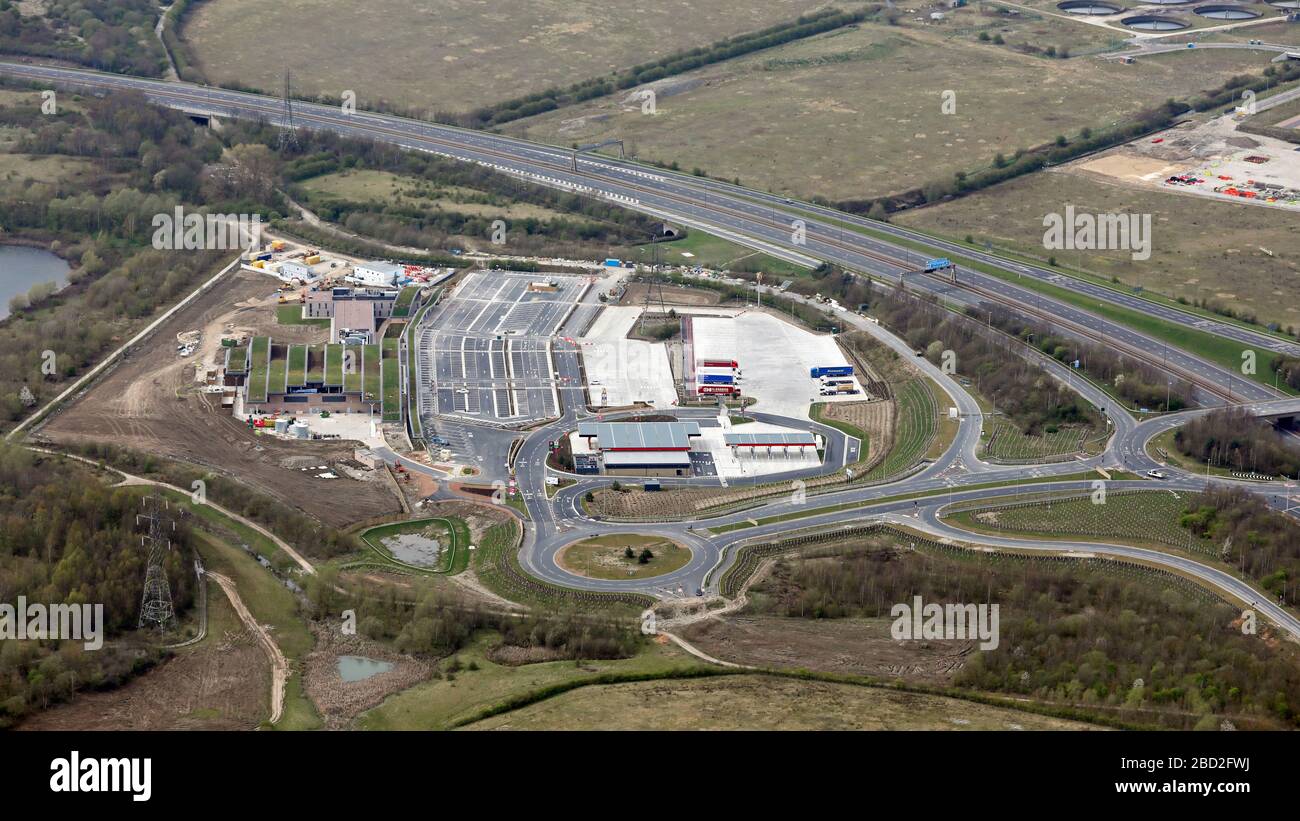 aerial view of the Leeds Skelton Lake Services on the M1 J45 Stock Photo Alamy