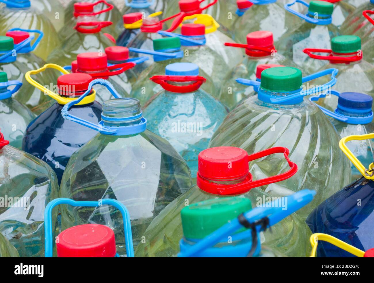 Five litre plastic water bottles Stock Photo