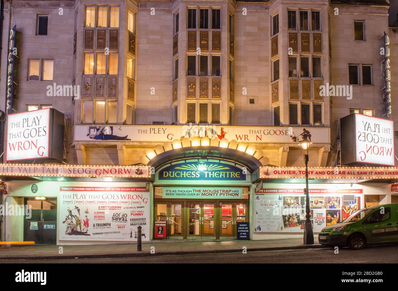 LONDON- The Duchess Theatre located on Catherine Street in London's West End, currently showing the Play That Goes Wrong Stock Photo
