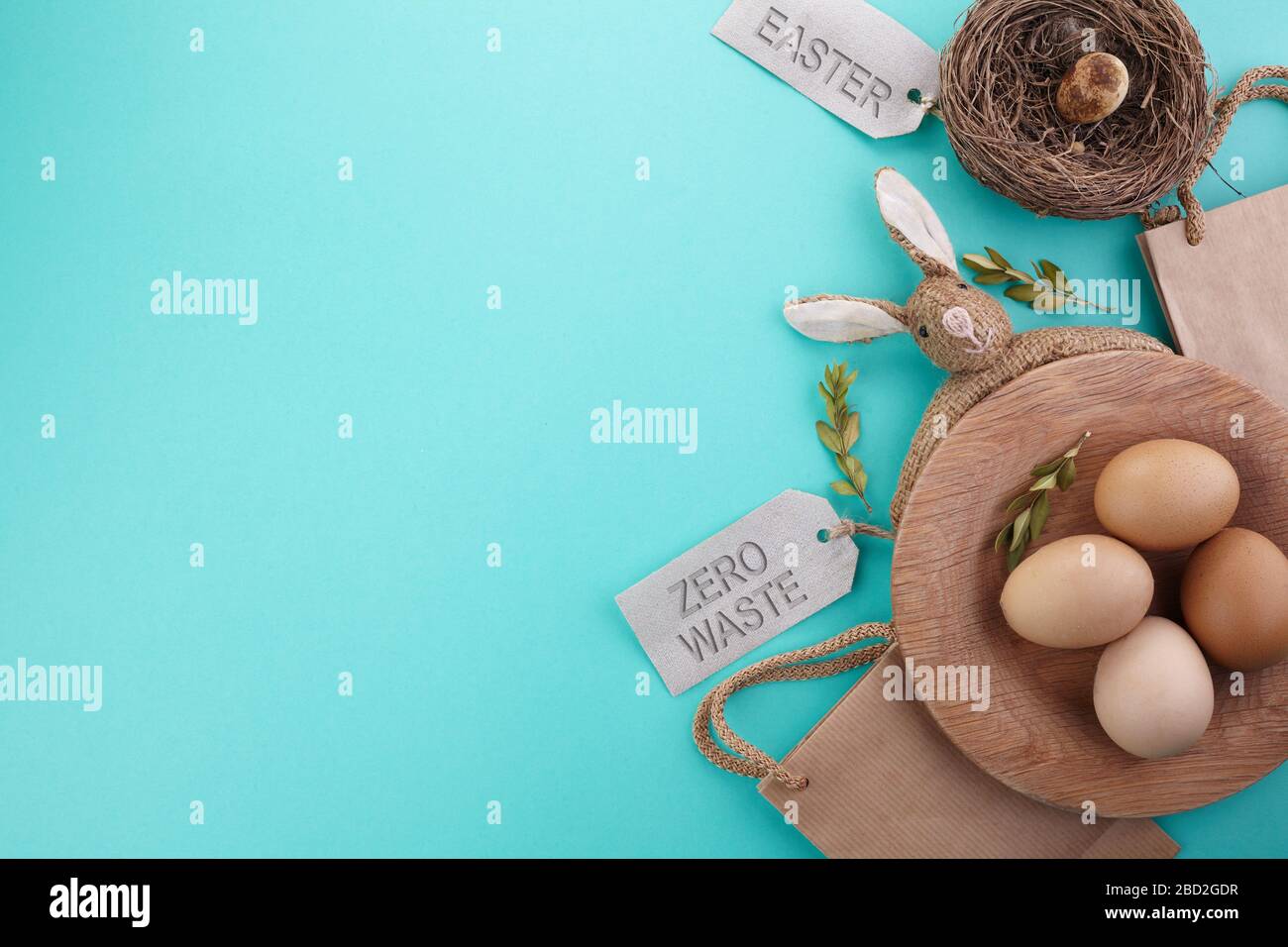 Seasonal holiday, Easter background. Zero waste, eco friendly easter concept. Stock Photo