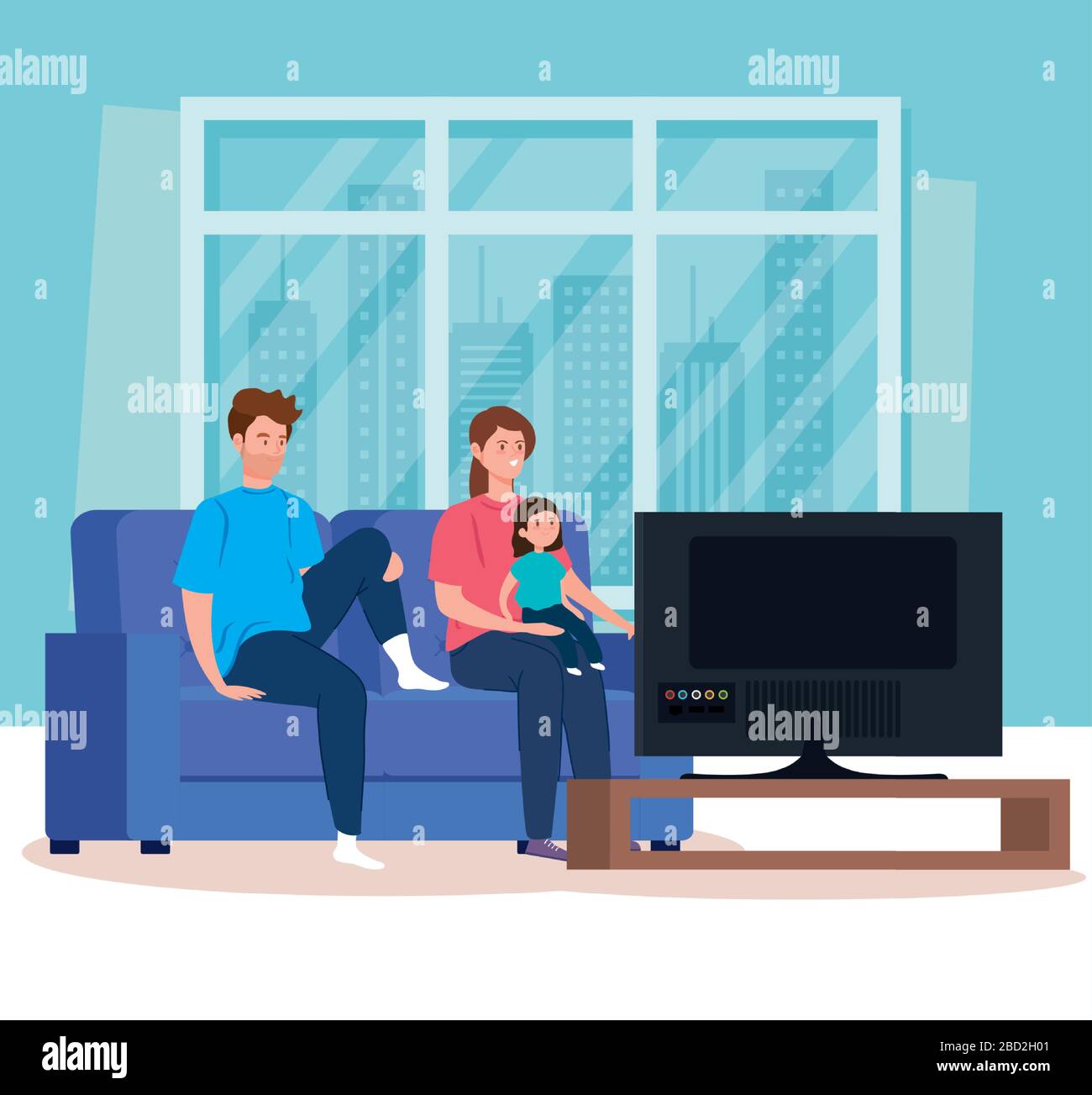 campaign stay at home with family watching tv Stock Vector