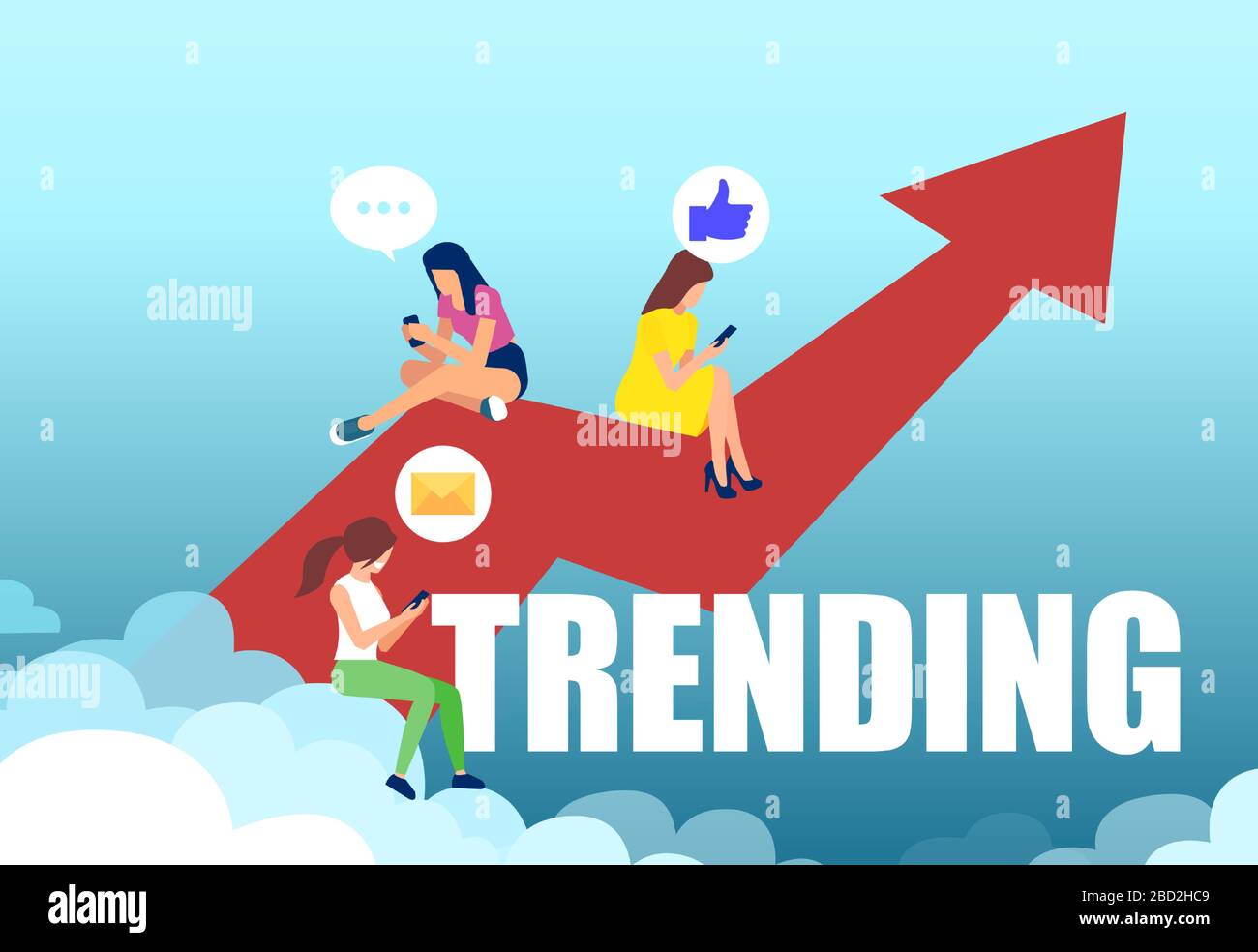 Vector of female bloggers posting trending topics content on social network Stock Vector