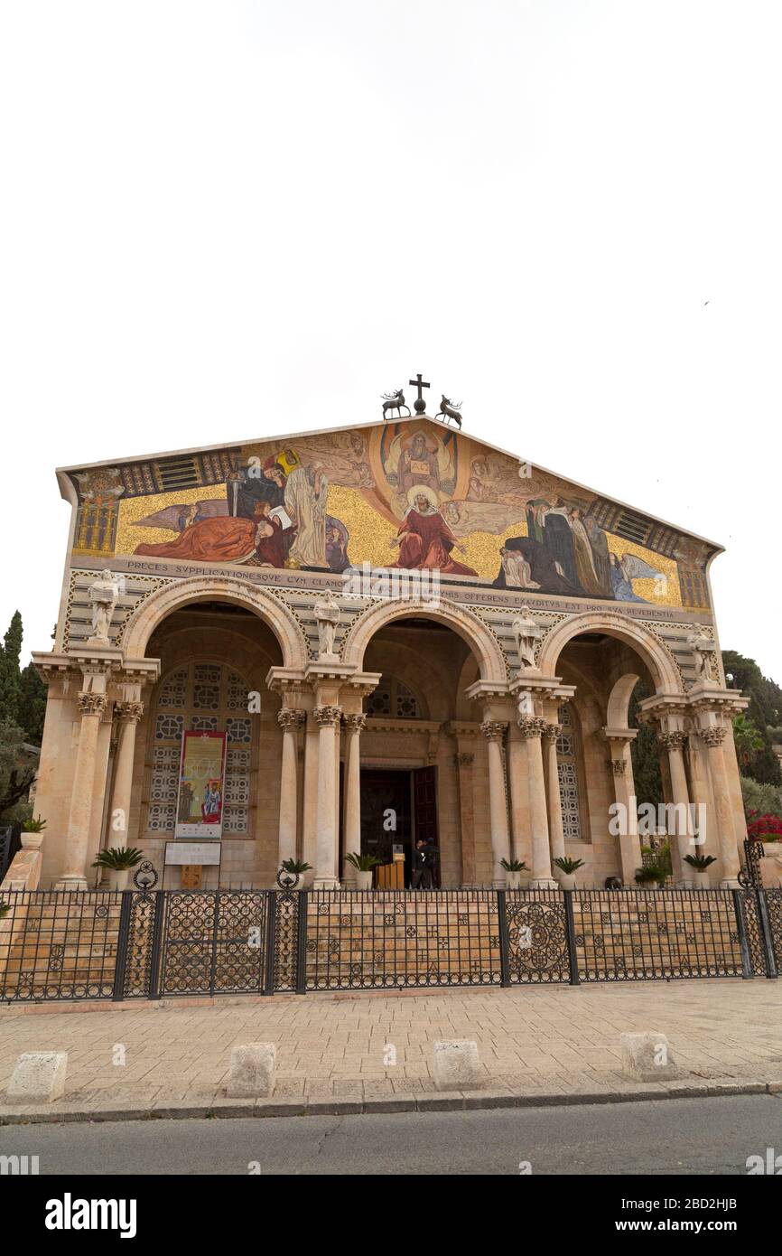 Facade of the Church of All Nations (Church of the Agony) in Jerusalem, Israel. Stock Photo