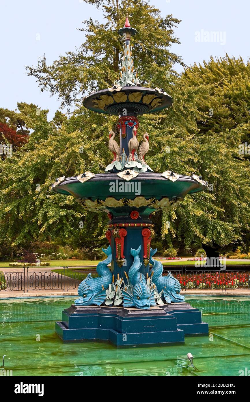 Peacock Fountain, decorative, 3tier, sculptures, trees, flowers