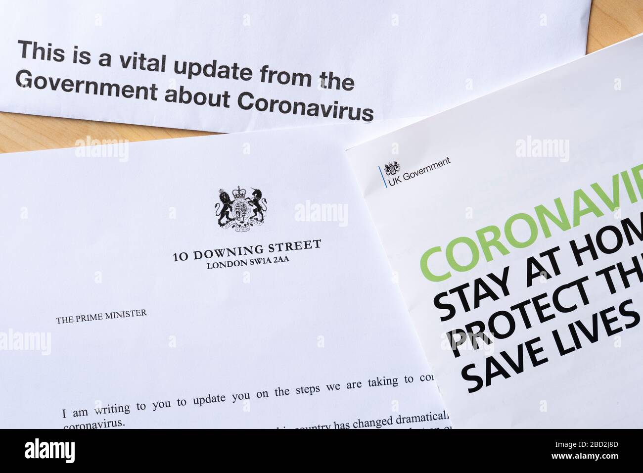 Official HM Government letter sent to all UK households as a vital update to the public about Coronavirus Covid-19 during the pandemic, April 2020 Stock Photo