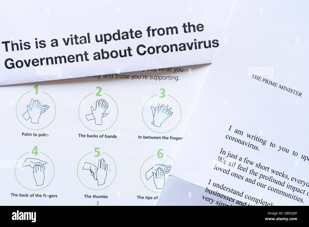 Official HM Government letter sent to all UK households as a vital update to the public about Coronavirus Covid-19 during the pandemic, April 2020 Stock Photo