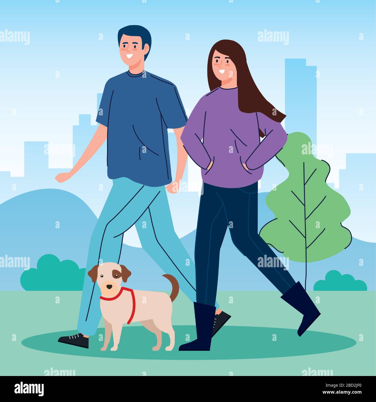 couple walking your dog in the park Stock Vector Image & Art - Alamy