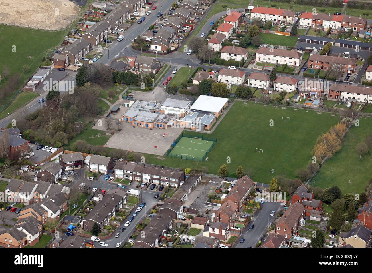 aerial view of Manston Primary School, Leeds 15 Stock Photo