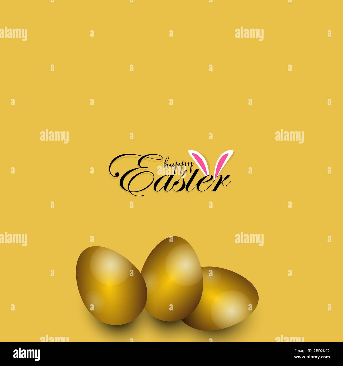 Easter poster and banner template with golden Easter eggs on yellow background. Stock Vector