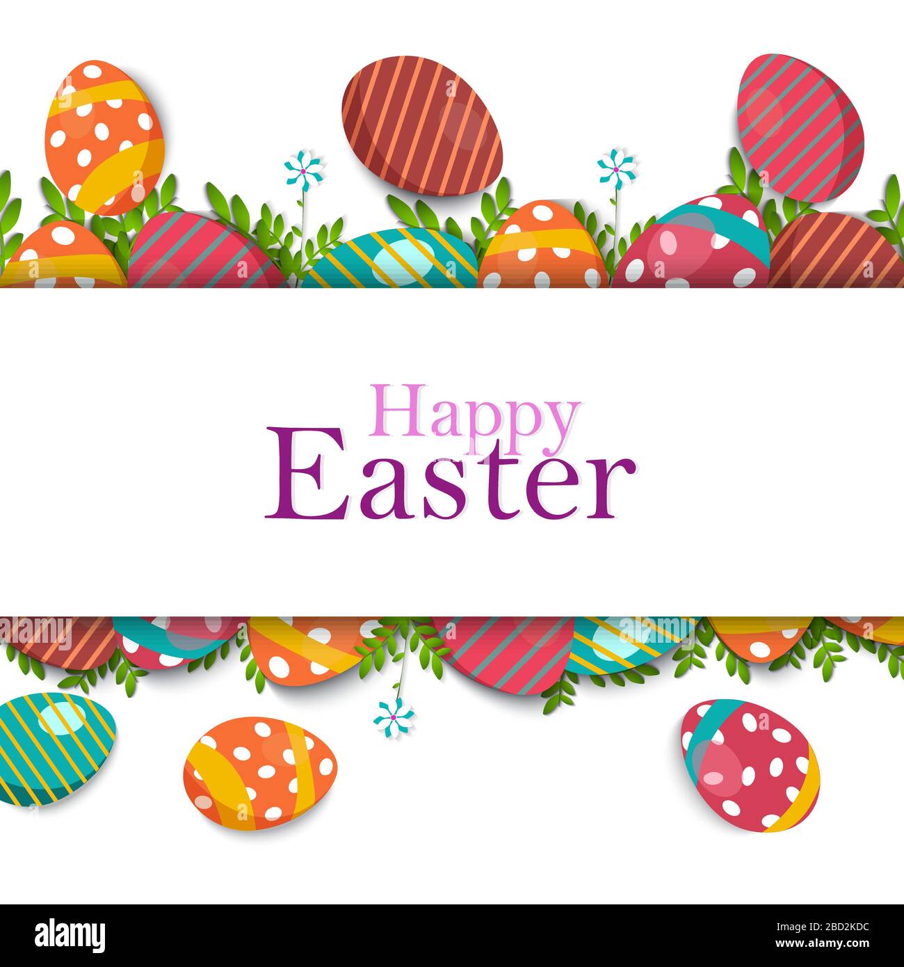 Easter Day banner background template with Colorful Painted Easter Eggs Stock Vector