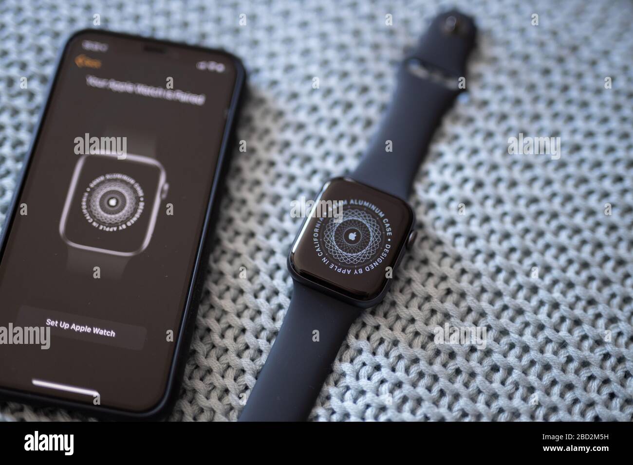 Pairing new Apple Watch Series 5 with Iphone XS Stock Photo - Alamy