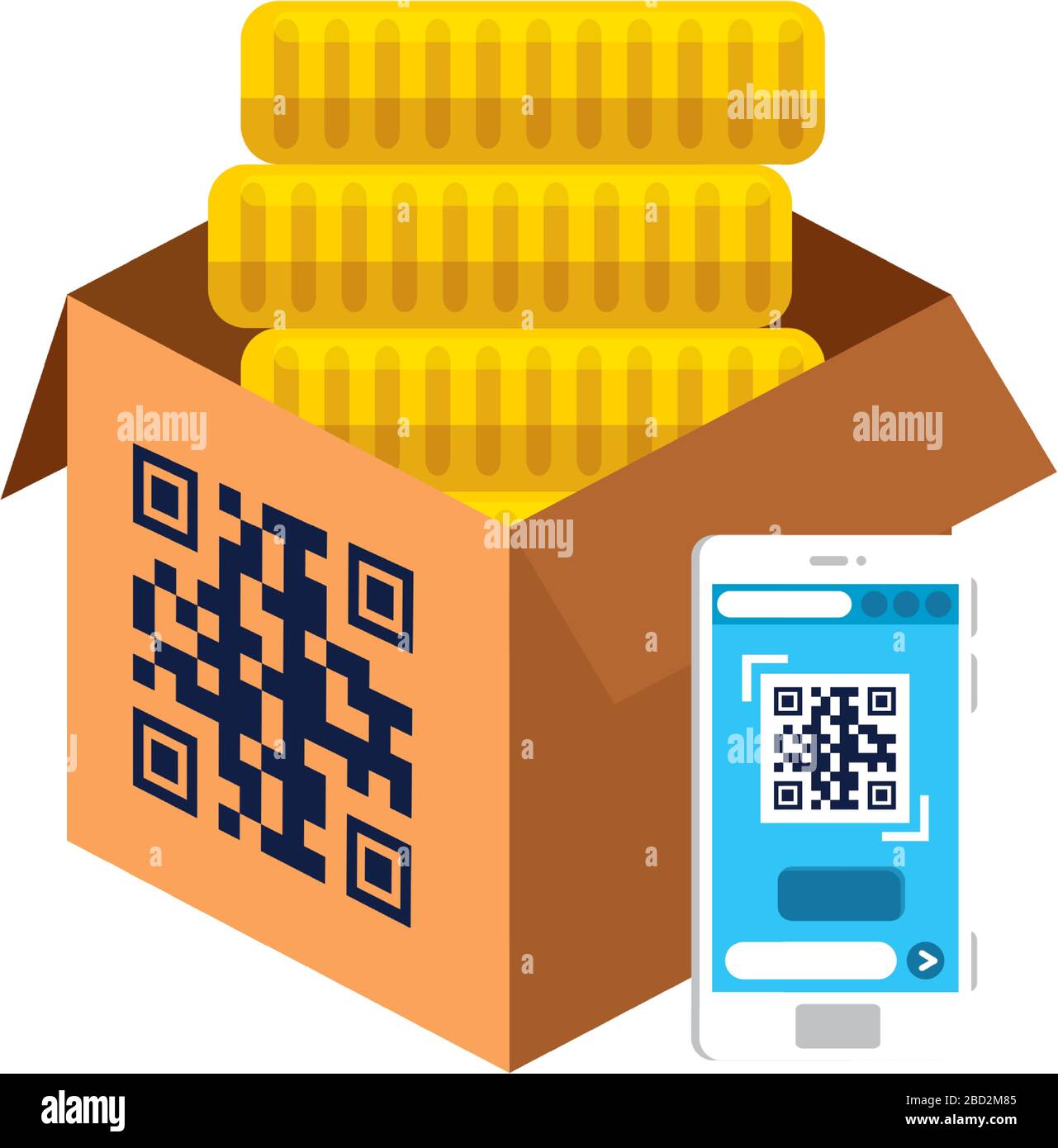 qr code over box coins and smartphone vector design Stock Vector Image ...