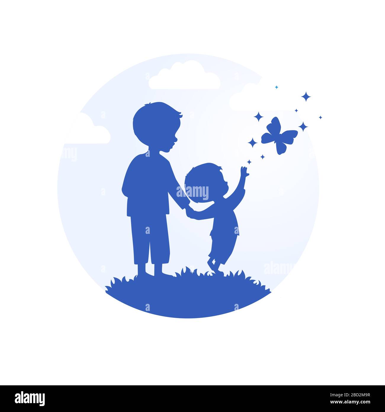 two children hand in hand, silhouette vector Stock Vector