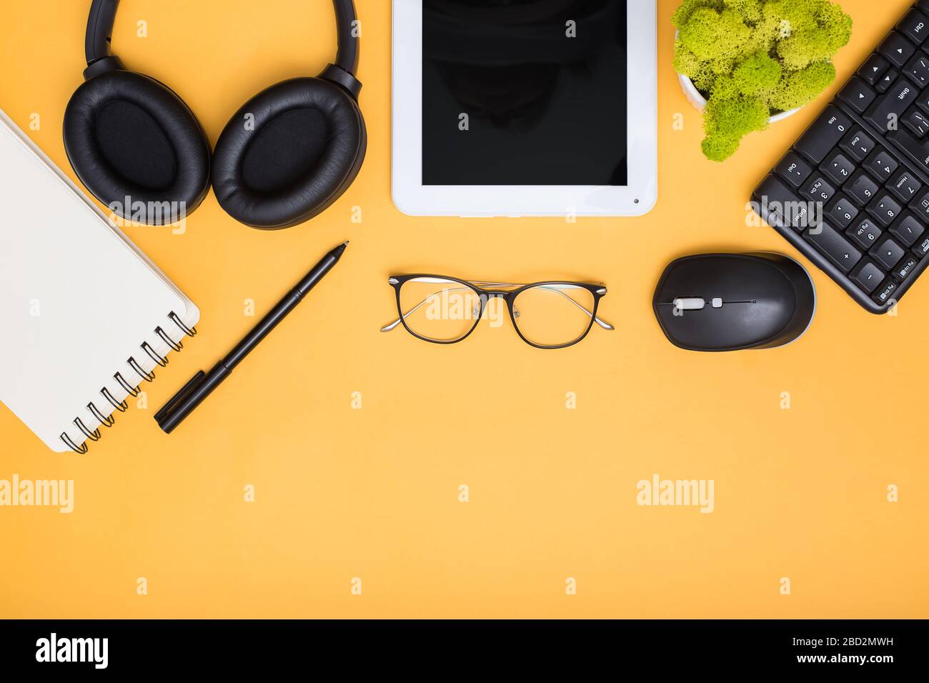 Modern workplace, top view. Flat lay composition Stock Photo