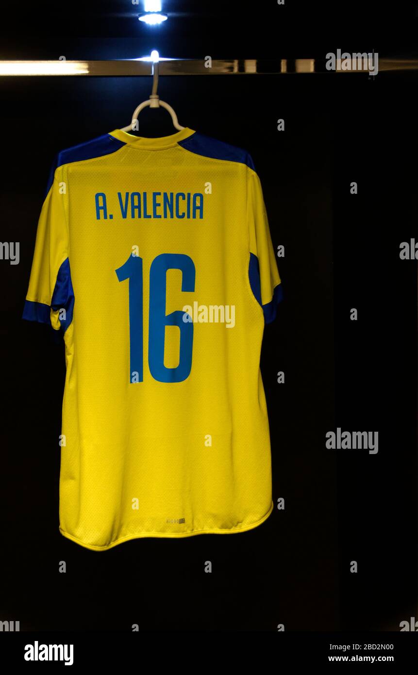 Part of the Maracana Stadium tour, a hanging Ecuador shirt with the name of Louis Antonio Valencia, ex Wigan Athletic player, on the back. Stock Photo