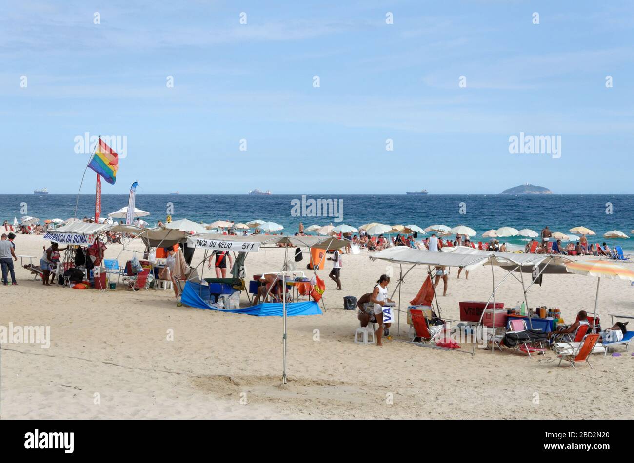 Sunbathers on Ipanema Beach, Rio De Janeiro, Brazil Stock Photo