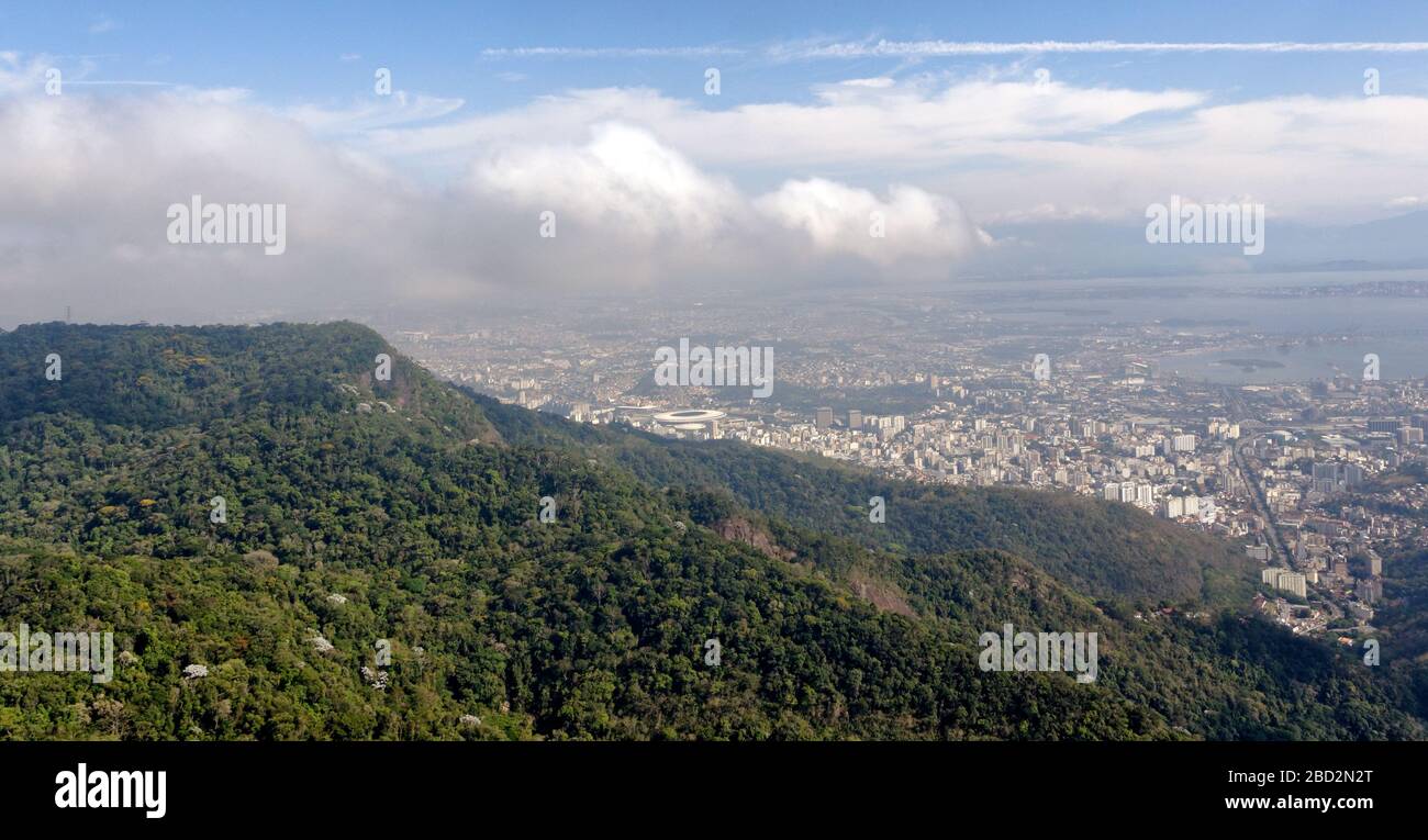 View of a favela from the top of Corcovado mountain, Rio De Janeiro, Brazil Stock Photo