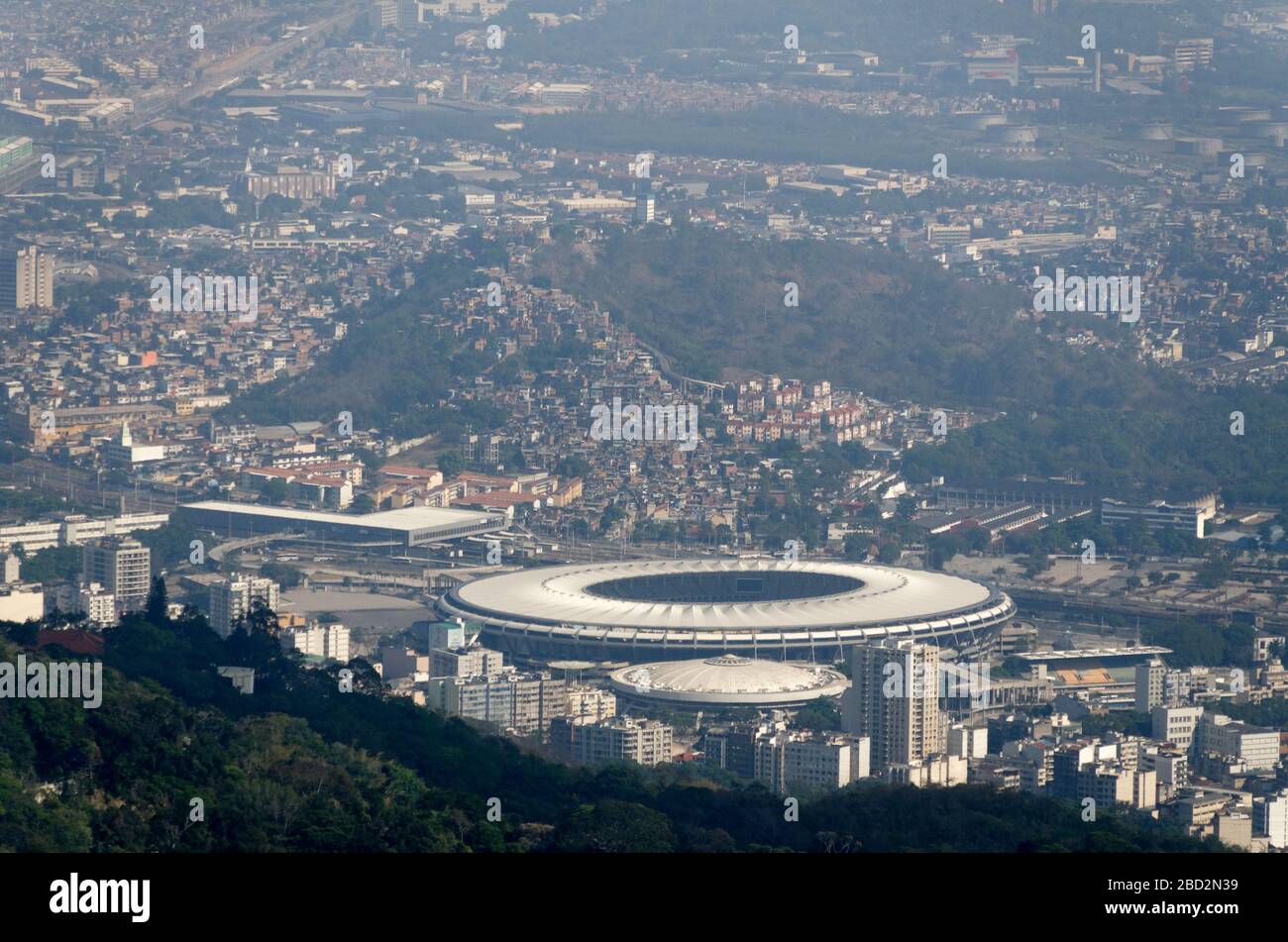 Estadio Maracana in rio De janerio, home of Bzil, Botafogo, Fluminense and Flamego football teams, aerial view Stock Photo