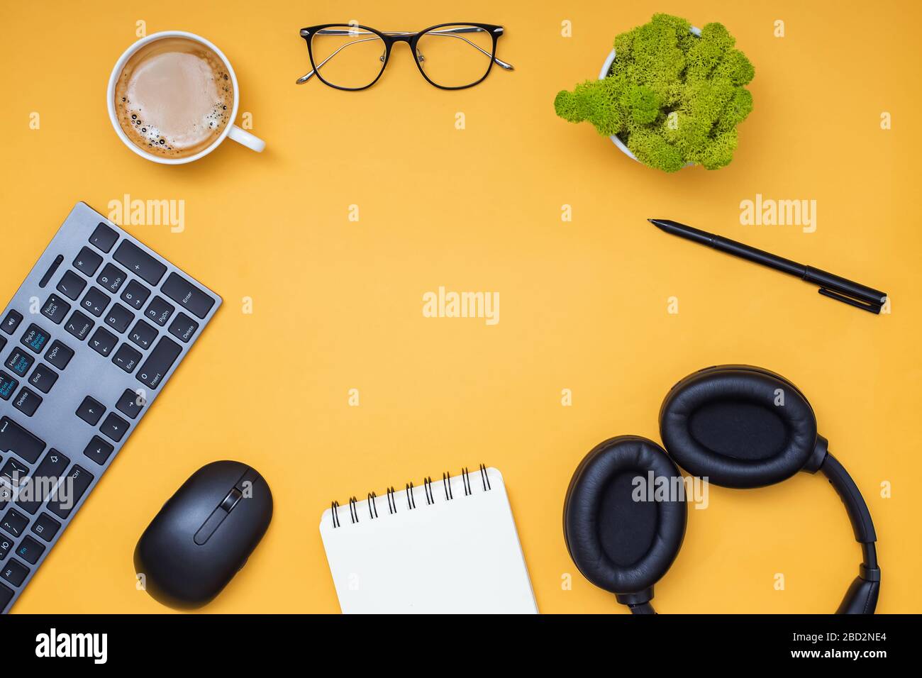 Modern workplace, top view. Flat lay composition Stock Photo