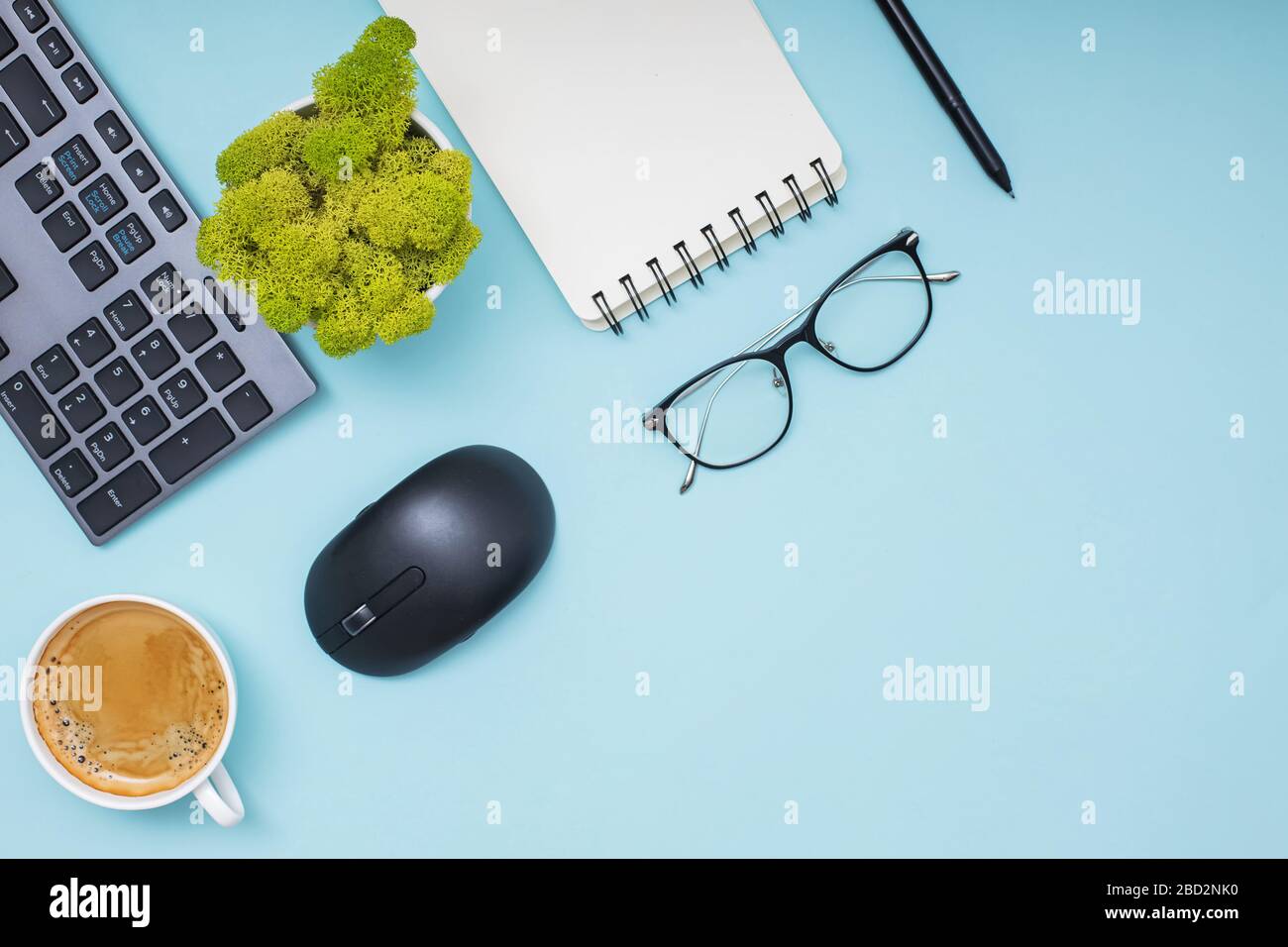 Modern workplace, top view. Flat lay composition Stock Photo
