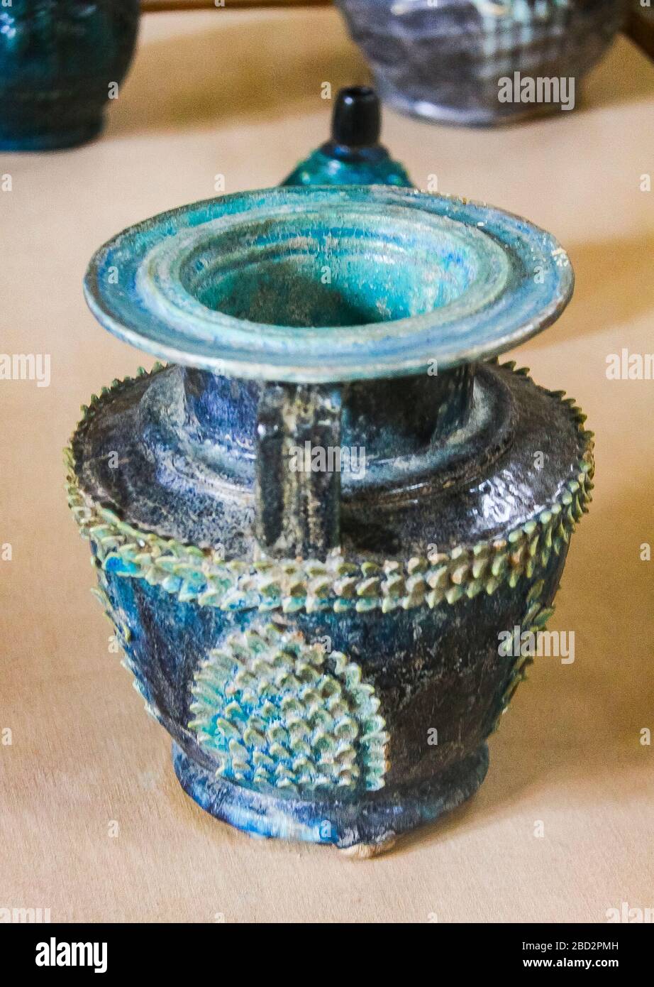 Egypt, Middle Egypt, Museum of Mallawi, photos taken in 2009, before its looting in 2013. Small decorated vase. Stock Photo