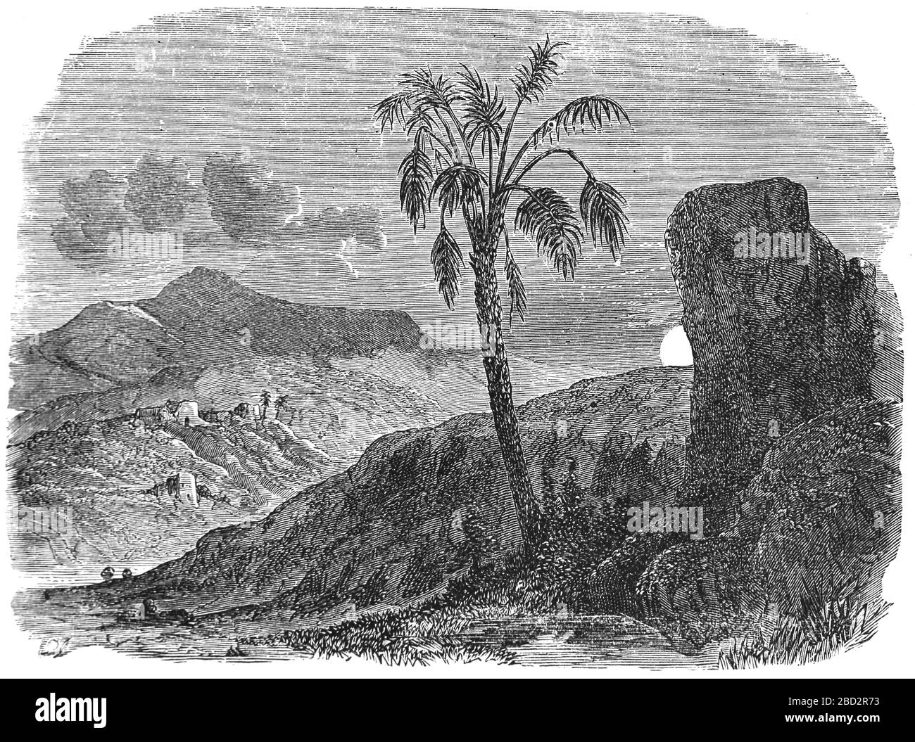 Bethsaida. Place mentioned in the New Testament. Bethsaida wa the hometown of the apostles Peter, Andrew and Philip. Engraving, 19th century. Stock Photo