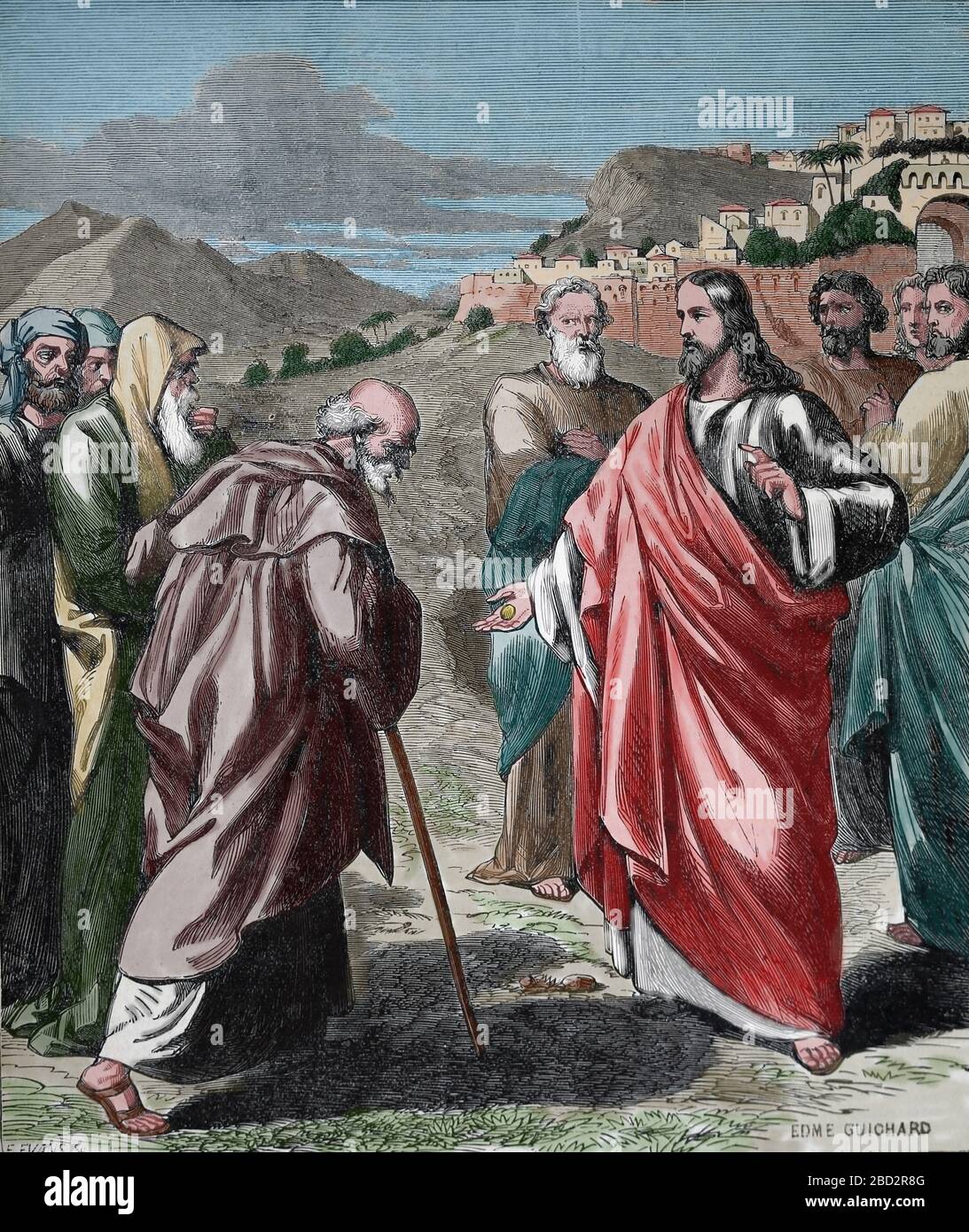 New Testament. Render unto Caesar the things that are Caesar's, and unto God the things that are God's. Engraving, 19th century. Stock Photo