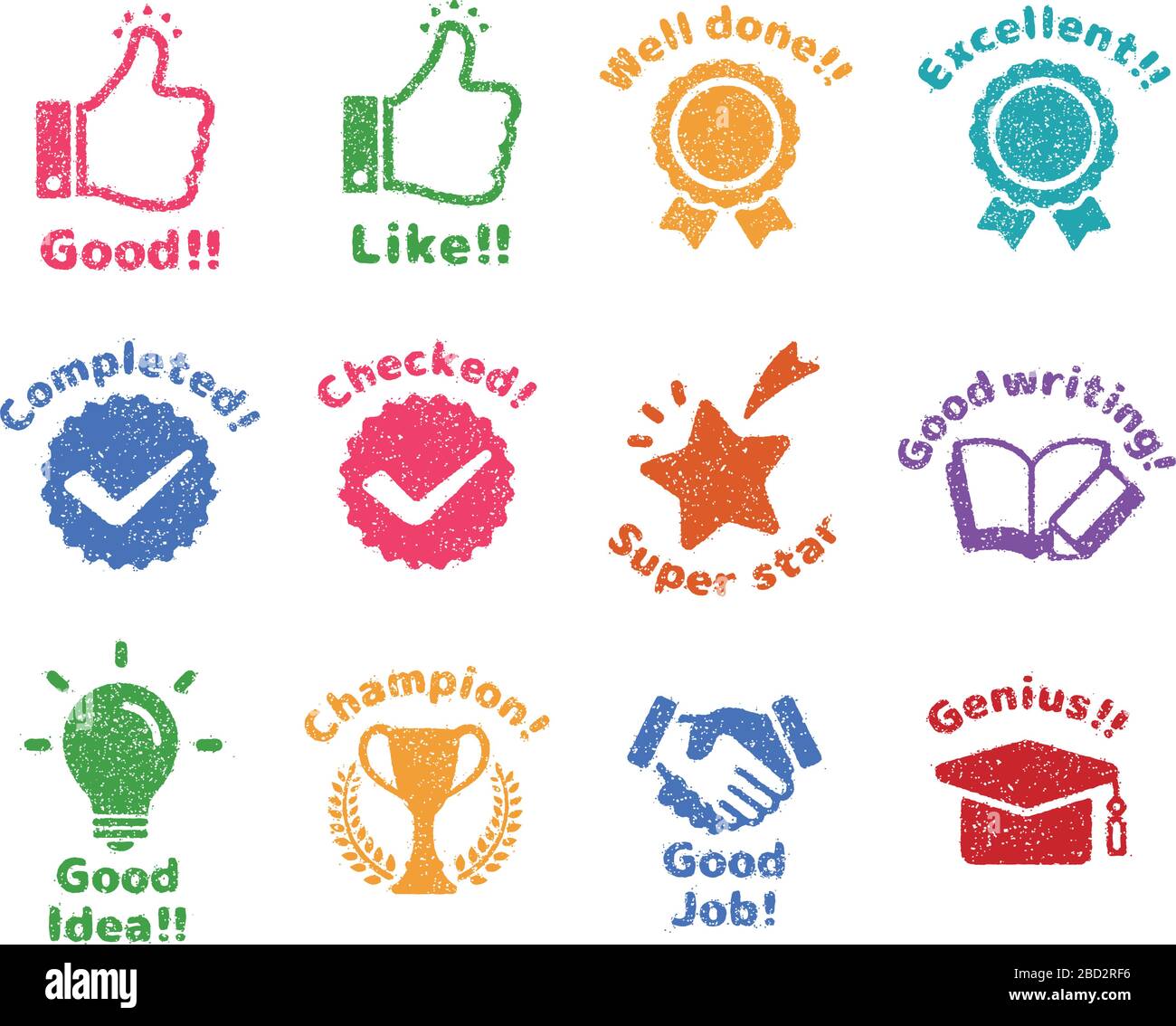 rubber stamp icon (for teachers using at school) set / color version
