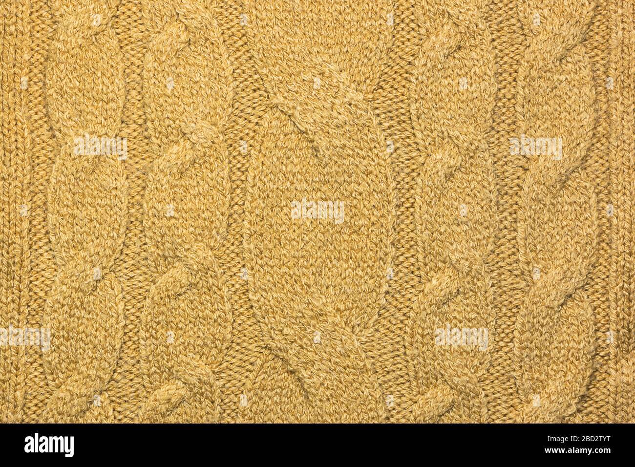 Close-up photo of yellow knitted sweater background, texture with copy space. Good pattern for design. Stock Photo