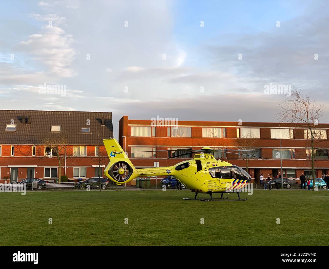Erasmus MC Medical Center Mobile Team Rescue Chopper yellow ANWB emergency helicopter. Stock Photo