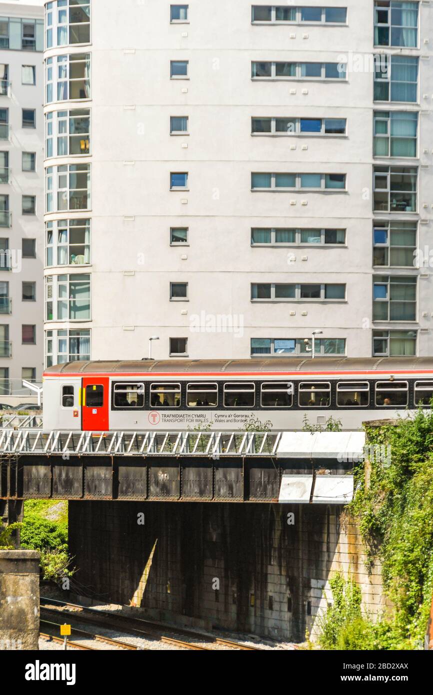 CARDIFF, WALES - JUNE 2019: Commuter train in the new livery of ...