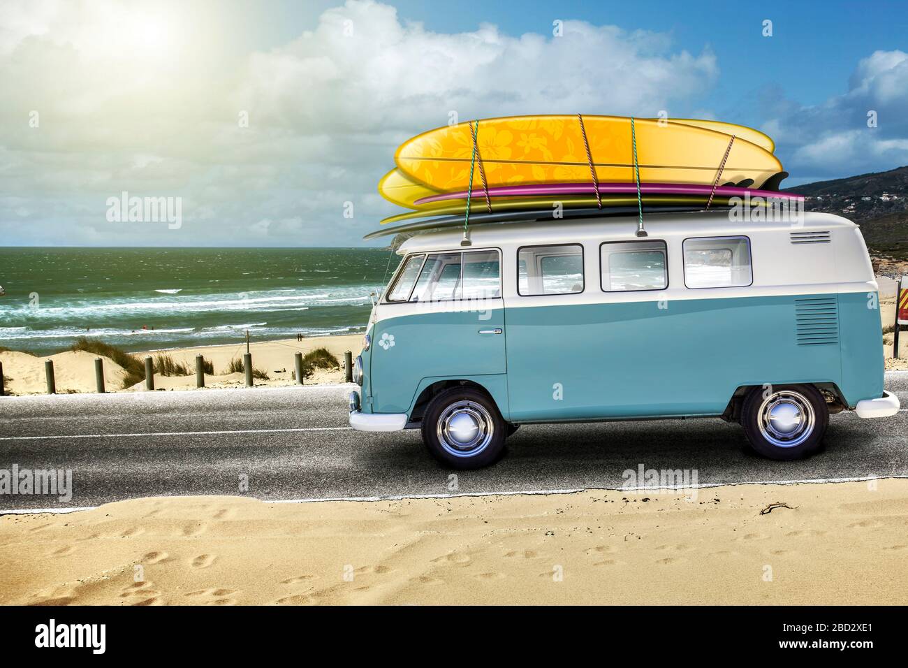 bread van form surf, road in Portugal Guincho Stock Photo