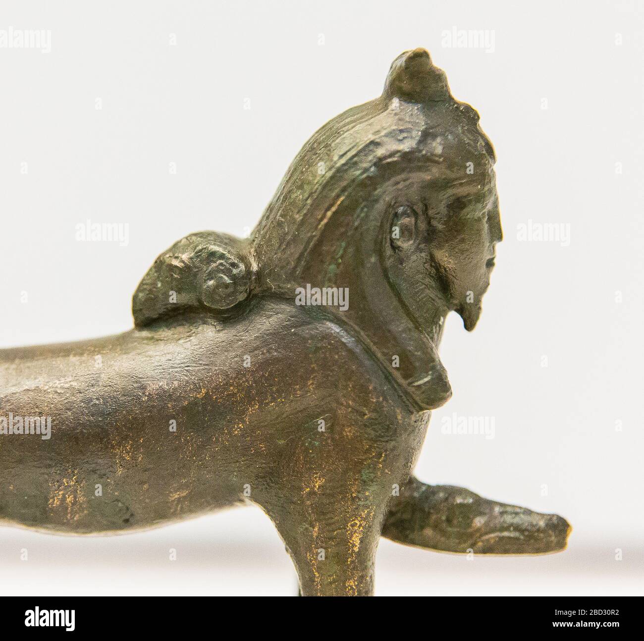 Exhibition 'The animal kingdom in Ancient Egypt', Louvre-Lens museum. God Tutu, Late Period, copper, E 11600. Stock Photo
