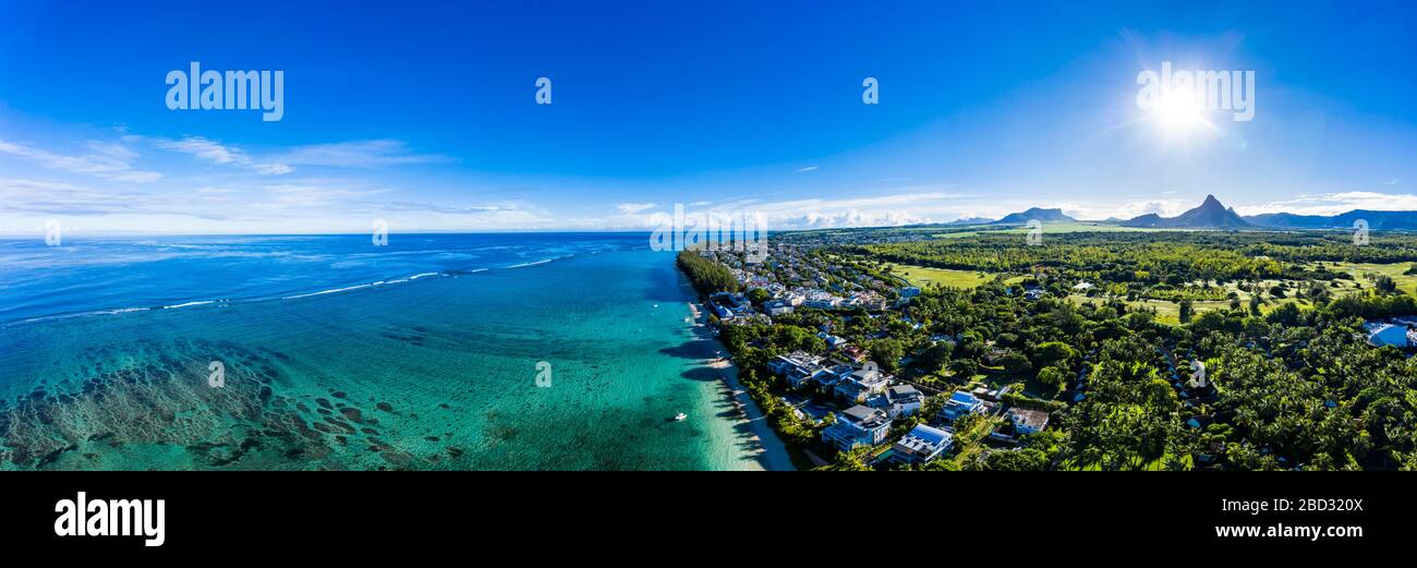 Aerial view, coastline, Flic en Flac, Mauritius Stock Photo