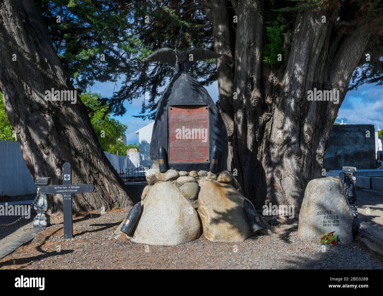 Memorial for the German war dead of the Battle of the Falkland Islands during World War I in December 1914 at the cemetery of Punta Arenas, Region Stock Photo