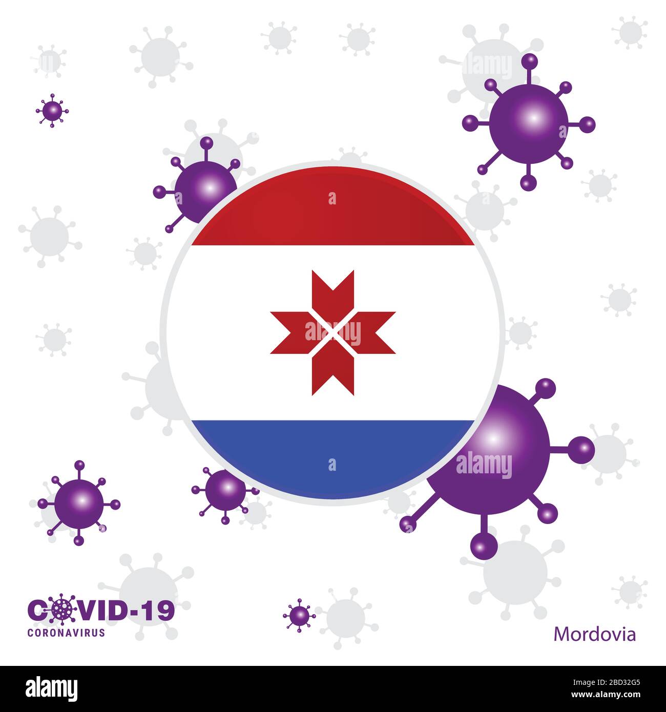 Pray For Mordovia. COVID-19 Coronavirus Typography Flag. Stay home, Stay Healthy. Take care of your own health Stock Vector