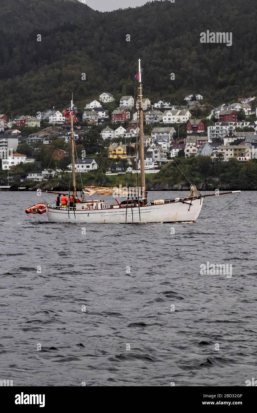 Veteran fishing vessel Anna (built 1928) at Byfjorden, departing from the port of Bergen, Norway Stock Photo