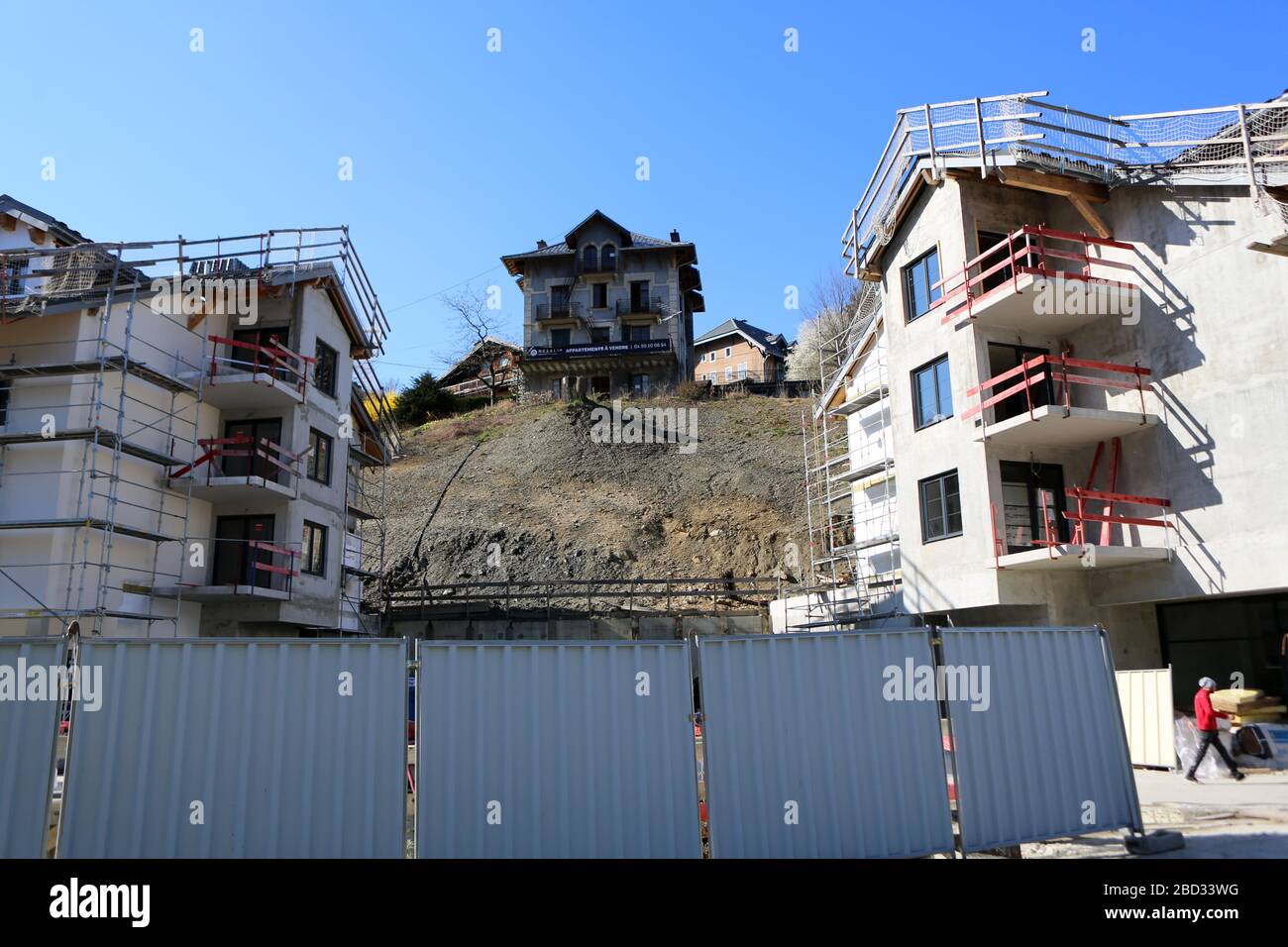 Immeubles en construction. Chantier. Saint-Gervais-les-Bains. Haute-Savoie. France. Stock Photo