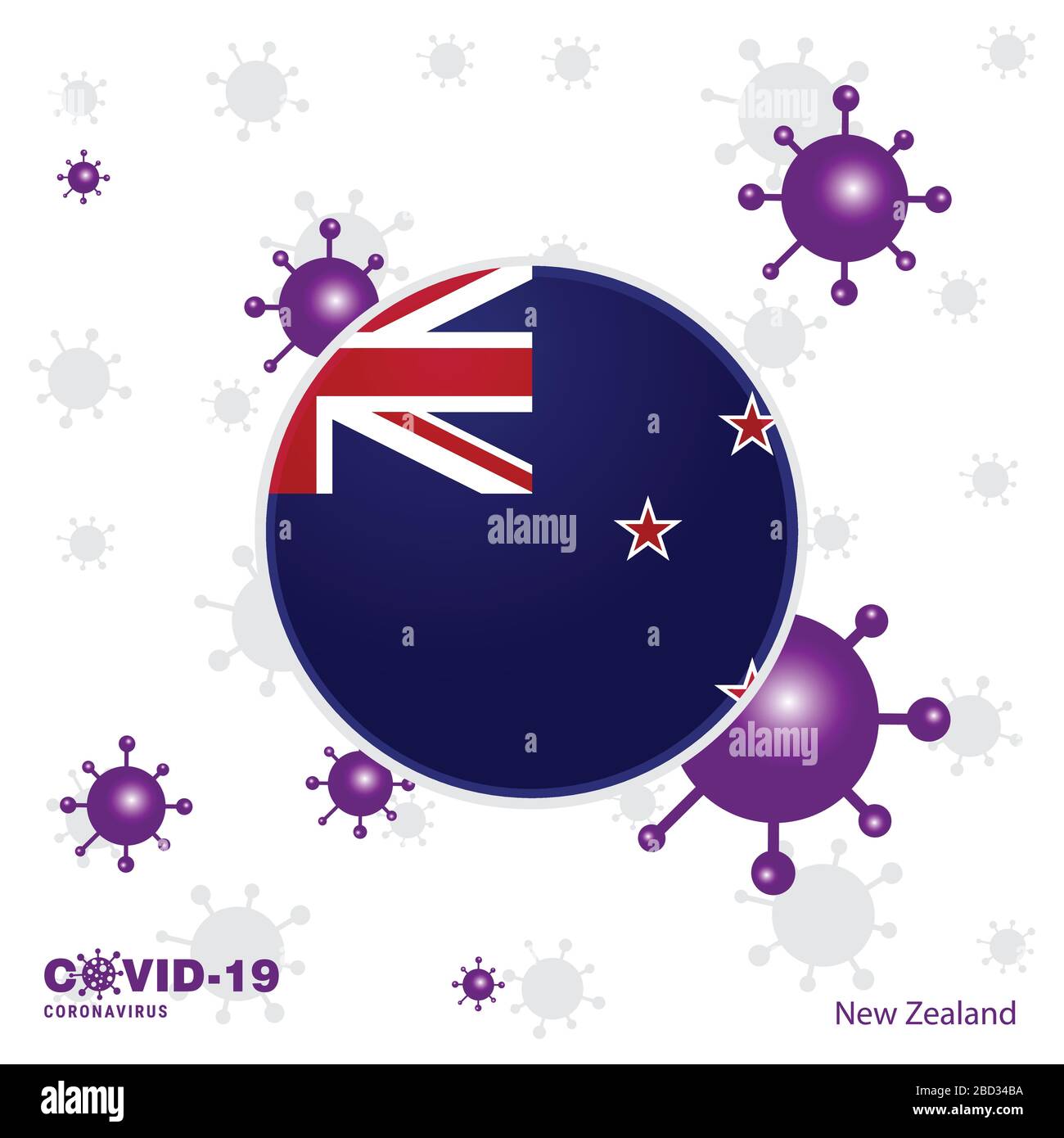 Pray For New Zealand. COVID-19 Coronavirus Typography Flag. Stay home, Stay Healthy. Take care of your own health Stock Vector