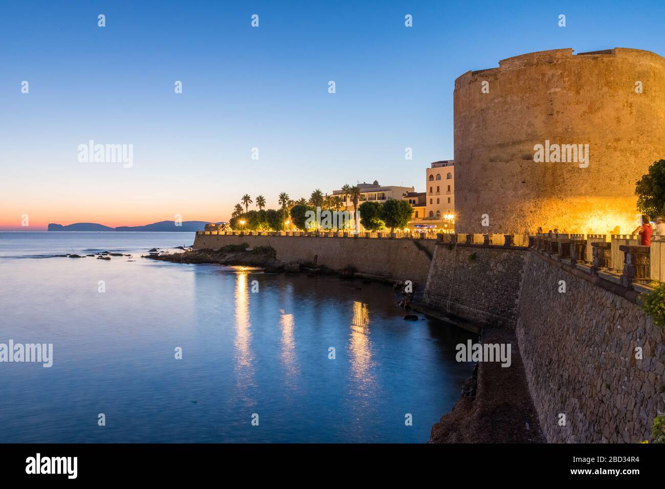 The promenade of Alghero (Sardinia, Italy) during the twilight Stock Photo