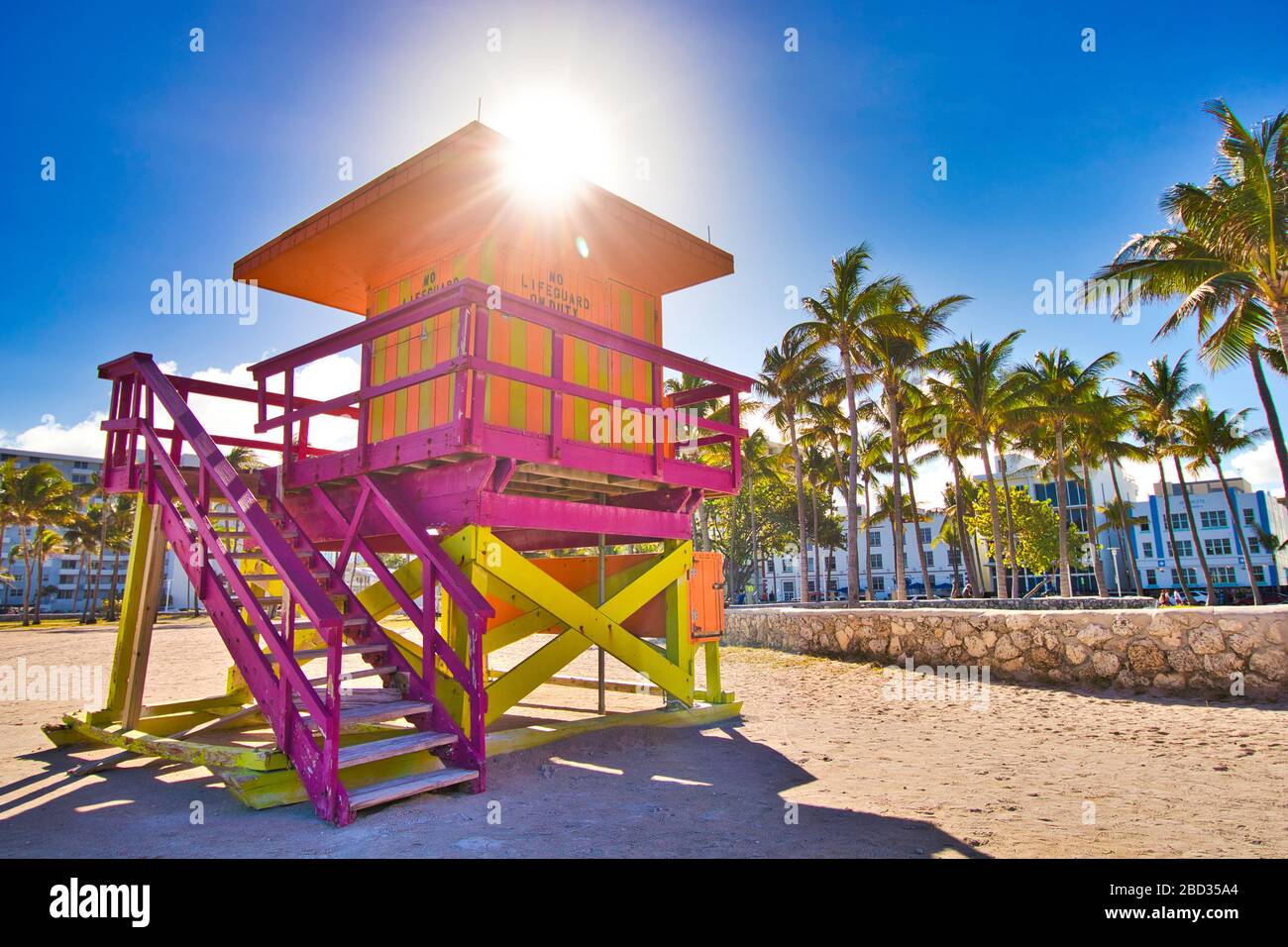 Miami Beach Lifeguard booths Stock Photo