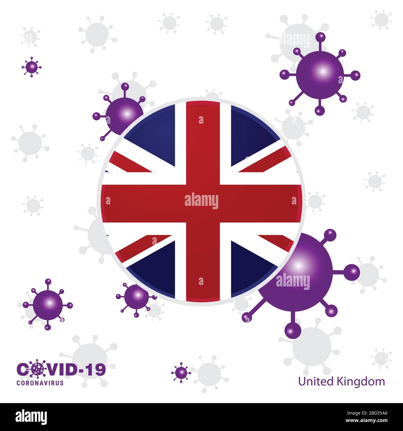 Pray For United Kingdom. COVID-19 Coronavirus Typography Flag. Stay home, Stay Healthy. Take care of your own health Stock Vector