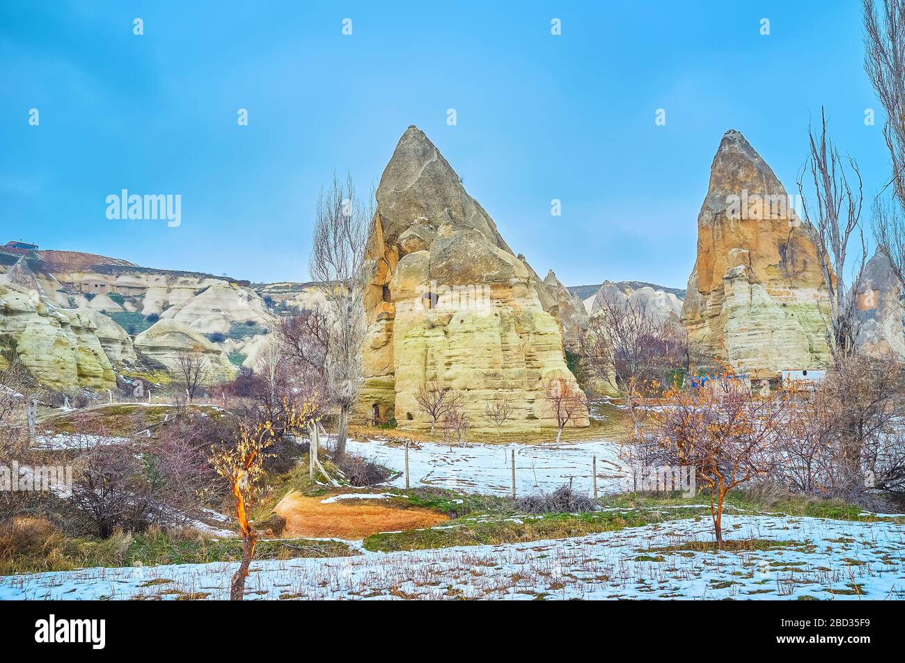 The fairy chimney rock formations, located in Goreme national park and ...