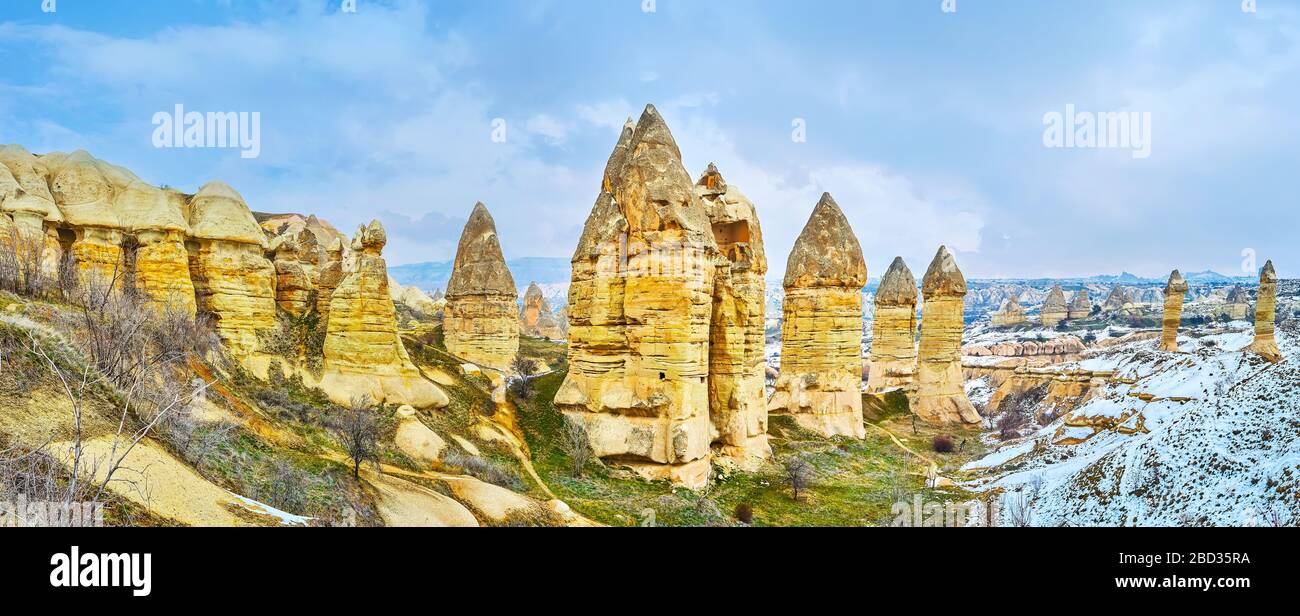 Cappadocia Rocks Panorama of fairy chimney rocks, located in Goreme of Cappadocia and ...